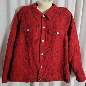 Silkland Blazer Blouse Red 2X 98% Silk embroidered Retro artsy eclectic elegant